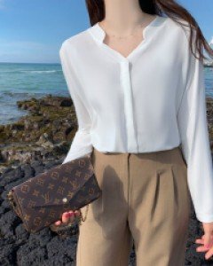 베니아 긴팔 블라우스티(3COLOR)(사방스판)