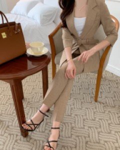 블리체 쿨 벨티드 스커트 일자팬츠 투피스 (싱글/노카라 2타입 자켓선택)(사방스판)(S,M,L)-시원한 여름정장~♥