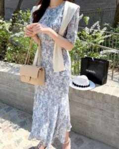 이자벨라 블루플라워 쉬폰 롱원피스(주문폭주~)