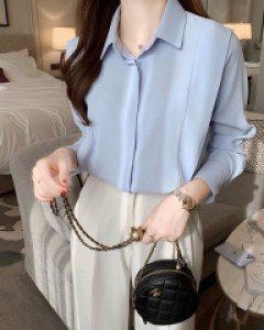 러브썸 프릴 카라 히든버튼 긴팔 블라우스(3color)