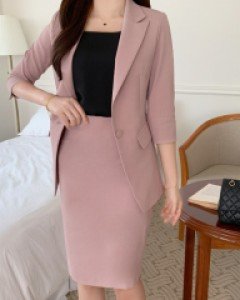 엘리즈 린넨터치 사방스판 7부자켓 스커트 일자핏 팬츠 투피스(S,M,L)