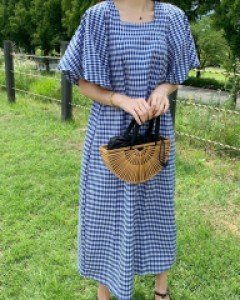 퓨리 린넨 체크 빅퍼프 원피스(55~77사이즈가능)(3COLOR)