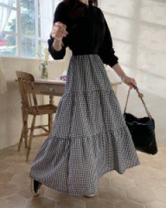 어텀 맨투맨 체크 롱원피스(3COLOR)