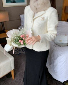 샤베르 진주버튼 울 트위드 자켓