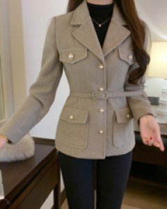 르세핀 플라워 진주 버튼 벨티드 자켓(S,M)(누빔안감)