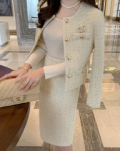 에르샤 골드버튼 트위드 롱스커트 투피스 - 국내최고급소재(도톰한~)세트가격
