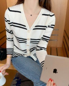 매리드 스트라이프 진주버튼 가디건(4COLOR)