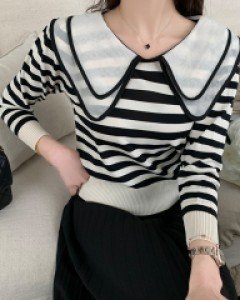 세린 이중카라 스트라이프 니트(3COLOR)
