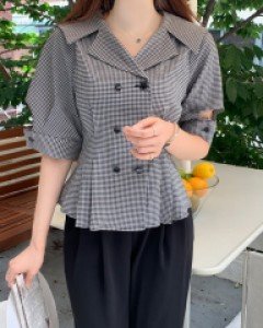 오렉스 페플럼 카라 블라우스 (신축성)