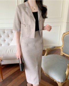 세인르 반팔 크롭  아이스자켓 롱 스커트 투피스 (S,M,L)