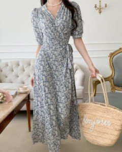 루미에 바캉스 롱 플라워 랩 원피스