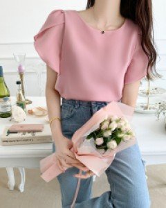 헤니스 심플 튤립 소매 블라우스