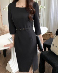 로레아 스퀘어넥 7부 벨트세트 원피스 (S,M,L)