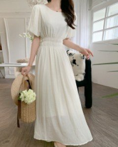 에이브 라운드 퍼프 셔링 롱 원피스-88사이즈 플러스사이즈 가능♥