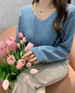 아앤지 세미크롭 브이넥 니트 (4colors)-데일리템♥