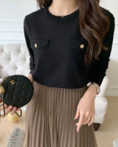 헤리엘 포켓 골드버튼 라운드 니트 (4colors)