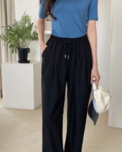 레타 밴딩 와이드팬츠_F(44~66)-3color, 바스락바스락 소프트-허리밴딩+스트링 2중으로! - 스타일티바