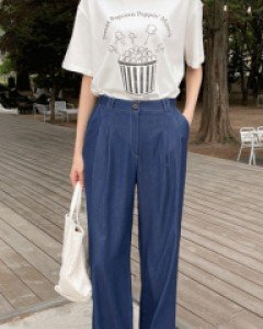 쿨실키 데님 와이드슬랙스_S,M,L-2color, 특별한 실키데님슬랙스-차르르~ 산뜻 가벼운 촉감-고급스러운 소재와 실루엣에 반해요! - 스타일티바