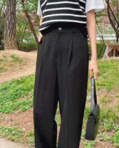 썸 비조밴딩핀턱 와이드슬랙스_S,M,L-3color, 차르르 밴딩슬랙스-뒷버튼,뒷밴딩 2중으로 잡아주는 허리-모델도 입고 반한 편안함 - 스타일티바