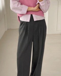 워닌 뒷밴딩 핀턱와이드슬랙스_S,M,L-3color, 잘록 허리 노보정 핏-차르르한 고급스러운 소재-블랙만진행~ - 스타일티바