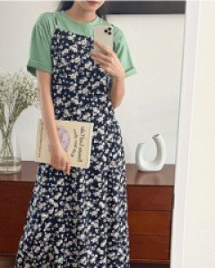 꽃잎사이로 끈 롱원피스-2color, 따스한날 잘 어울리는 컬러감-길이조절 가능한 어깨끈-흩날리는 꽃잎사이로 즐거운 하루를!! - 스타일티바