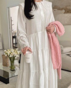 마랑 레이스카라 캉캉원피스-2color, 러블리 로맨틱 롱원피스-사랑스럽고 편안한 실루엣 - 스타일티바