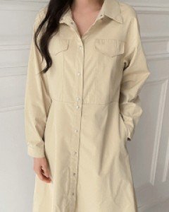 로밍 포켓 카라원피스-2color, 탱글한 텍스쳐의 터치감-똑딱이버튼, 차분한 롱원피스 - 스타일티바