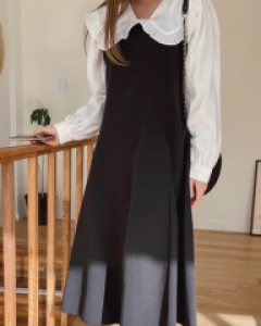 버튼 뷔스티에원피스-3color, 레이어드 롱피스-버튼으로 어깨사이즈조절 - 스타일티바