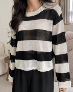 쿨링 단가라 라운드니트티-3color,[고퀄리티] 시원한 쿨링니팅-드라이한 촉감,내츄럴 핏-질리지않는 단가라패턴 - 스타일티바