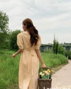 컬러체크 카라 퍼프원피스_F-2color, 로맨틱 롱원피스-핑크만가능~ - 스타일티바