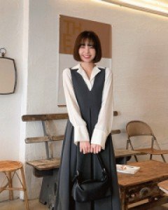 플로 핀턱 브이원피스-2color, 주름핀턱 롱원피스-레이어드해서 이뿌게 입어요!! - 스타일티바