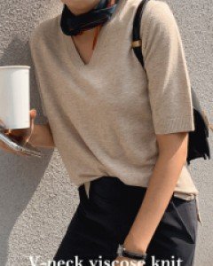 버킷 브이넥 비스코스 니트티-15color, 매력만점 반팔니트티♥-보들톡톡 고급스러운 니트-일주일내내 입는 데일리니트티 - 스타일티바