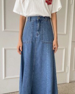 프리 플레어 롱데님스커트_S,M,L-빈티지,캐쥬얼 롱스커트-라인이 예쁜 플레어 데님스커트♥ - 스타일티바
