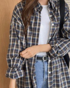 티오 체크 오버핏코튼셔츠-2color,캐쥬얼 트렌디한 분위기-오버핏으로 더욱 편하게~ - 스타일티바