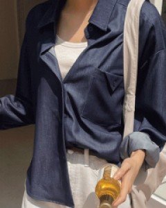 클리버 오버핏 스판데님셔츠-2color,물빠짐없는 데님-구김없이 언제나 새옷처럼~-데님으로 데일리코디 끝 - 스타일티바
