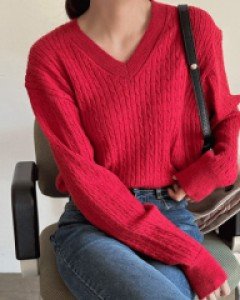 윌스 울 꽈배기 브이니트티-5color,베이직~경쾌한 컬러까지-고밀도 꽈배기짜임-데일리로 입기좋은 포근한 울니트 - 스타일티바