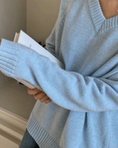 포근해 브이넥 울니트티-5color, 차분한 여리핏 브이넥니트티 - 스타일티바