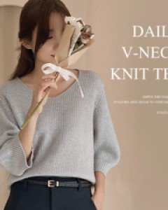 리아 브이넥 바게트니트티-4color,촘촘한 고퀄리티 니트티-부담없이 페미닌한 무드-브이넥,퍼프소매로 여리함 UP! - 스타일티바