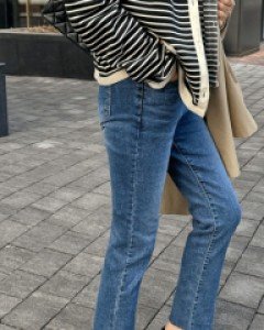 블러셔 밴딩컷팅 청바지_S,M,L,XL-1color, 시크릿밴딩 일자청바지-밑단컷팅, 중청워싱 컬러의 매력 - 스타일티바