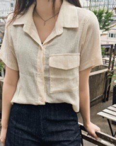 엔젤 스트라이프 반팔블라우스-3color - 스타일티바