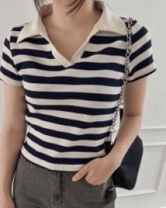 스트라이프 와플피케 카라티-2color - 스타일티바