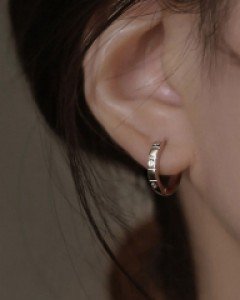 인터벌 큐빅 원터치 귀걸이-1color,[은침/EP전기도금] - 스타일티바