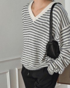 브이 스트라이프 니트티-3color, 편안한 루즈핏 - 스타일티바