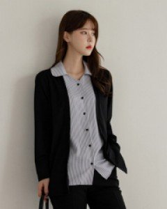 줄지배색가디건