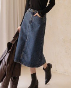 240 토이 밴딩 트임 데님 롱 SK