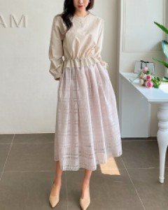 웨인 배색 스트링 원피스