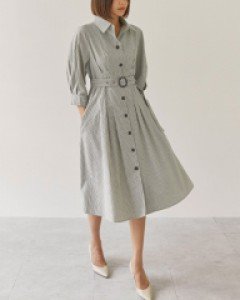 이브 핀턱 스트라이프 셔츠 원피스(벨트set)