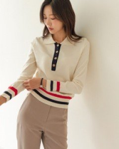 루이 더블 라인 배색 니트