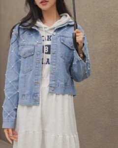 다이아 진주 포인 데님 자켓