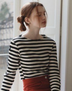 Boat Neck Button Top ( Stripe )